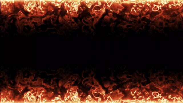 4k blazing fire frame motion graphics with glowing hot sparkles looping on black background for professional fiery video overlays
