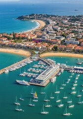 Fototapeta premium Aerial View of Cascais Marina and Coastal Town with Beautiful Sandy Beaches and Turquoise Sea in Portugal