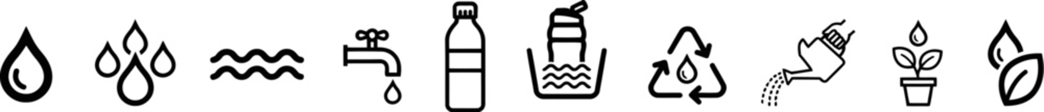 Water conservation icons sustainability recycling and environmental protection symbols