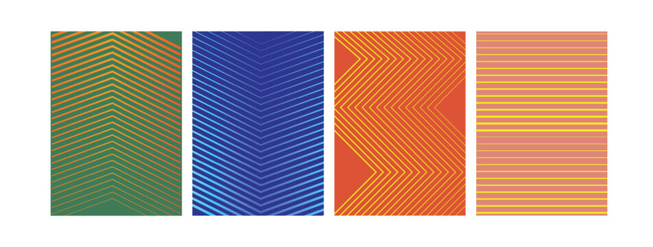 Abstract geometric vector swiss art bundle with sharp kinetic shift grid and brutalist halftone ornament, Geometric distortion patterns with linear gradient transition effect, Colorful poster kit 5