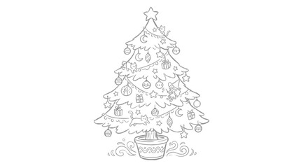 Elegant minimalist black white christmas tree line art festive winter illustration for holiday decor seasonal greeting card and modern monochrome scandinavian style graphic design elements © Phamminn