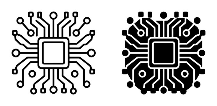 Microchip Icons, Circuit Board Graphics, Computer Chip Symbols, Technology Elements