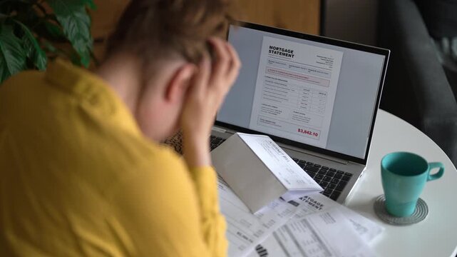 Stressed woman having financial problems with paying bills.