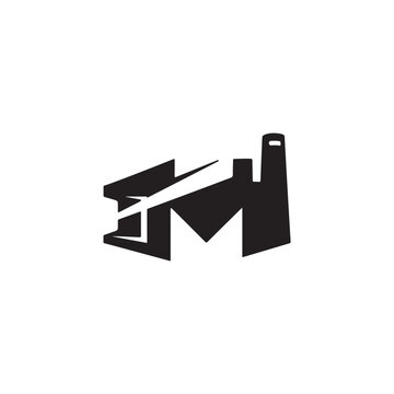 PrintIndustrial factory building icon with dynamic slash line, manufacturing plant silhouette with chimney smoke stack vector