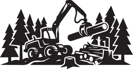 Logging machine forestry vector excavator lifting tree trunk logs © Vector 4 You
