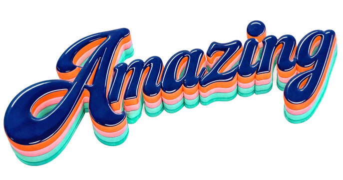 Colorful threedimensional text amazing with vibrant stripes and shadows isolated design example