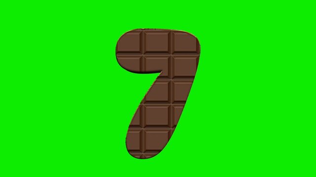 Chocolate numbers animation isolated on green screen background
