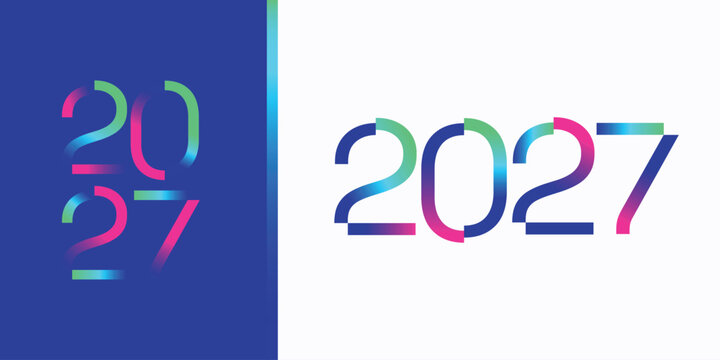 Creative 2027 number typography featuring colorful gradient lines and a modern minimalist concept. Clean geometric design with futuristic aesthetics, ideal for New Year branding, posters, banners.