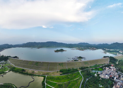 Aerial photography of Guangming Lake in Happy Countryside, Guangming Town, Guangming District, Shenzhen