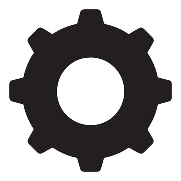 Black silhouette gear icon representing industrial mechanical functionality
