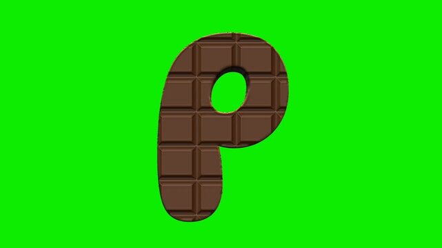 Chocolate alphabet letters animation isolated on green screen background