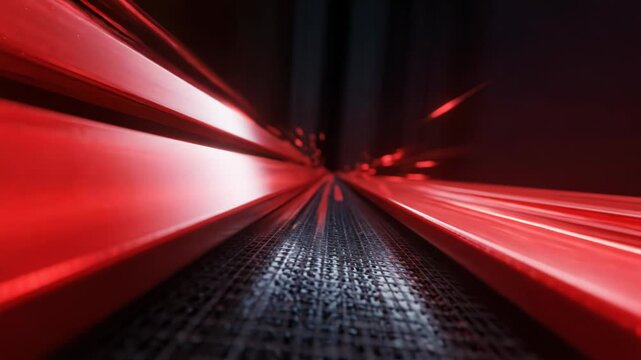 Abstract red motion blur background with metallic lines and light streaks