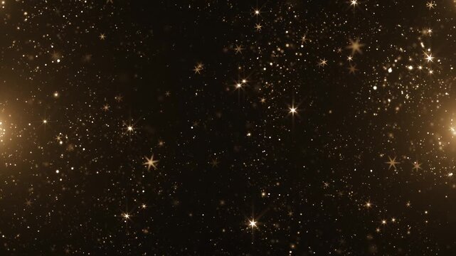 Luxury golden Christmas background with glittering gold particles, shiny stars and gently falling snow.. Full HD and looping festive animation.