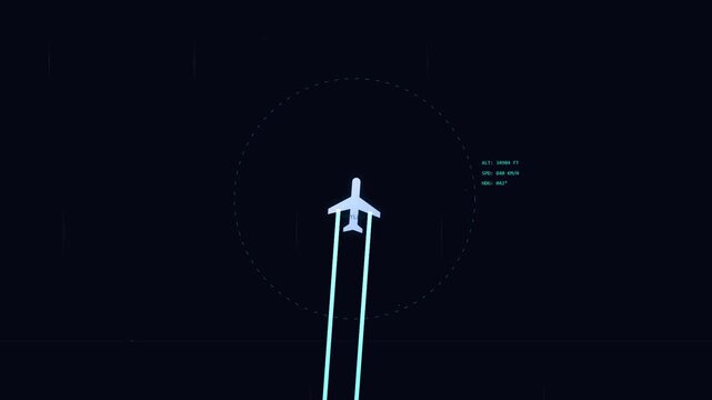 Digital flight radar interface showing airplane altitude and trajectory