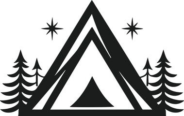 Obraz premium Minimal Evergreen Tree Emblem, Bold Black Outline, Balanced Forest Silhouette, Premium Commercial Vector 1