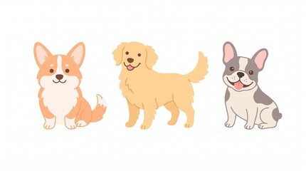 Fototapeta premium Flat Vector Dog Breeds Character Illustration Set