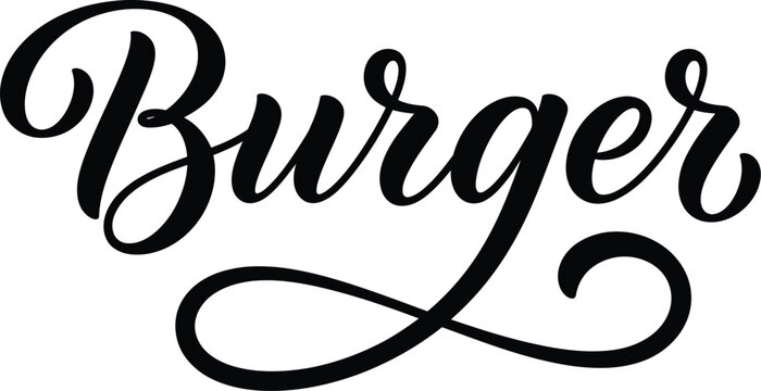 Burger Elegant Calligraphy Script Lettering with Decorative Swirl Black Typography Design on Transparent Background for Restaurant and Food Menu