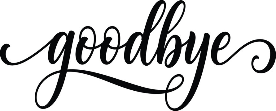Goodbye Elegant Calligraphy Script Lettering with Decorative Swirls Black Typography Design on Transparent Background for Farewell Quote