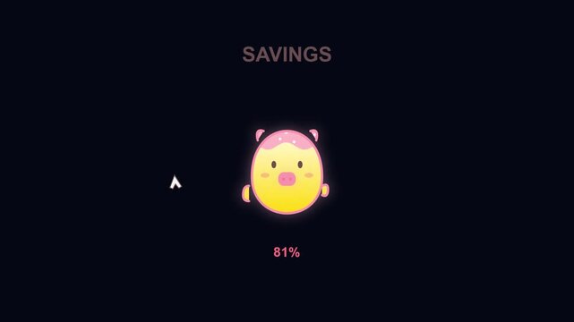 Savings progress bar animation with a cute piggy bank character icon