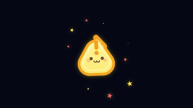Cute glowing animated exclamation mark icon with stars on dark background