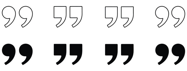 Quotation marks icon set representing inverted comma symbols for dialogue speech communication typography and written text, vector design. ©                     