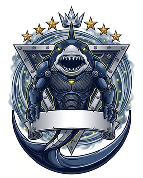 Nautical Robotic Shark Megalodon Delta Generator Lightning Emblem with Chrome Teeth
