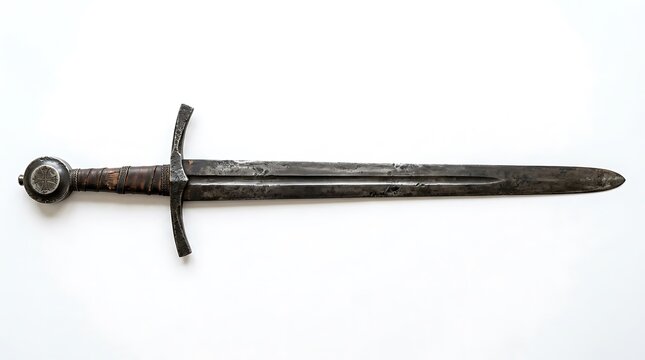 Ancient medieval sword isolated on a white background.