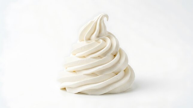 Swirl of creamy vanilla soft serve ice cream isolated on white.