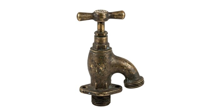 Vintage brass water faucet isolated on white background.