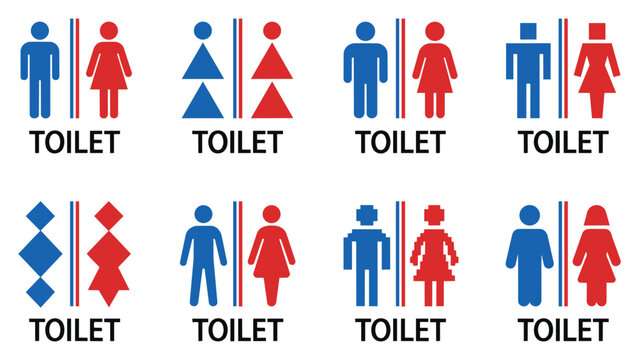 Variety of restroom sign icons with male and female symbols restroom bathroom facility isolated pictogram identification washroom