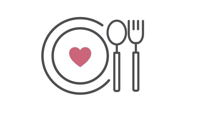 Plate with cutlery and a heart in the middle.