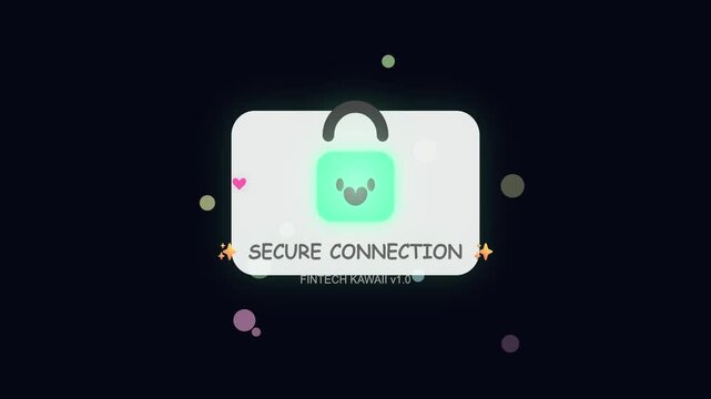 Secure Connection Animated Loading Screen with Cute Kawaii Padlock Icon