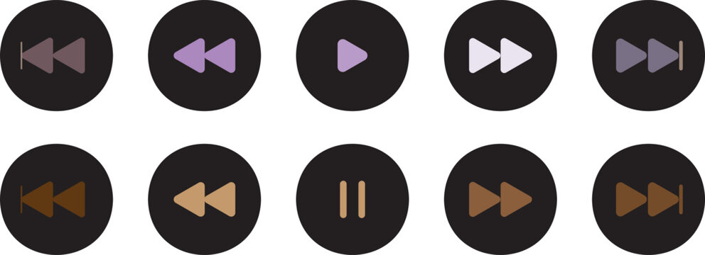 set of Black and white media control icons vector with transparent PNG background, Media player button icons set