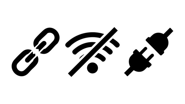 Set of black icons representing connection status and power