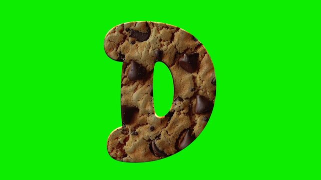 Cookie alphabet letters animation isolated on green screen background