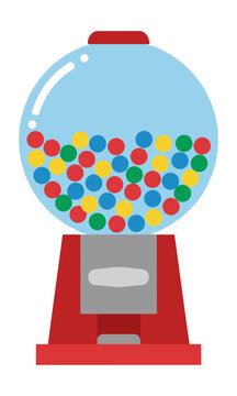 Vintage tabletop gumball machine with colorful candy in a spherical glass globe on a minimal metal base isolated on white background retail and candy shop concept