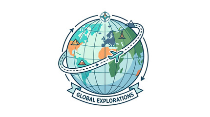 Obraz premium Global Explorations Travel Concept Illustration with Globe and Airplane