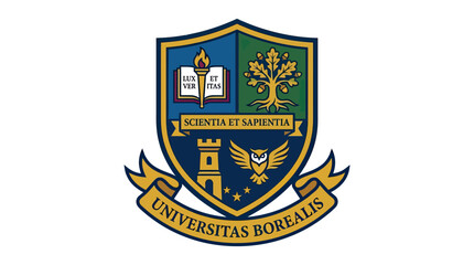 Naklejka premium Universitas Borealis Academic Crest Emblem Logo