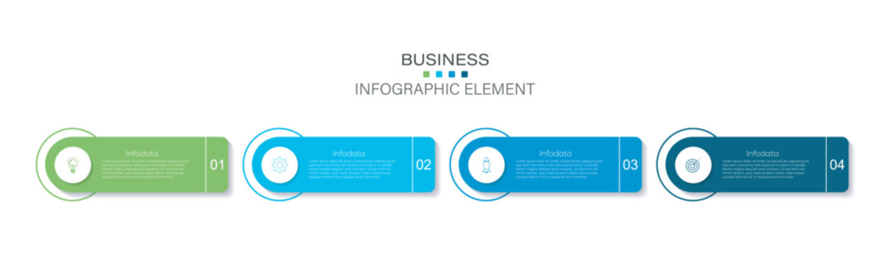 Timeline infographic design with circle for business template. Interlocking Mobius strip loops with icons for business presentation. 4 colorful graphic elements. Timeline design for brochure, element