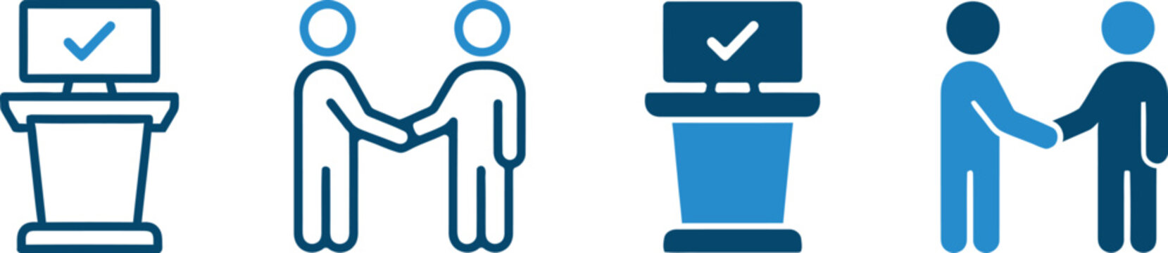 Voting Booth Check Mark and Handshake Agreement Icon Set for Election Vector