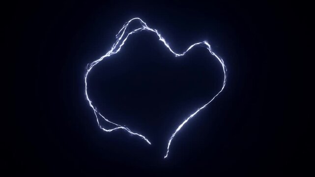 Slow motion tracking zoom of electric lightning ring forming expanding and rotating in dark studio space void background