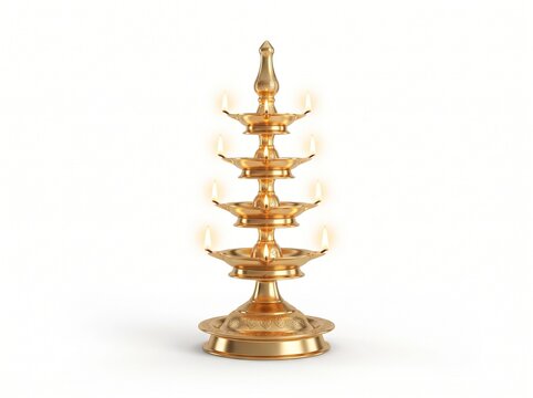 Beautiful shiny golden metal oil lamp stand for traditional indian festival celebration and religious worship