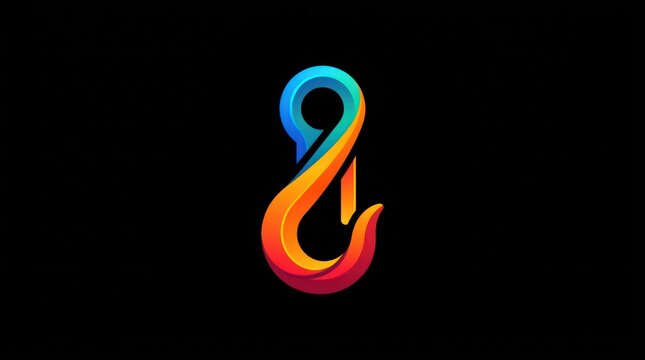 Colorful crane hook logo icon. Modern abstract industrial lifting symbol on black background.