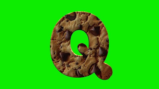 Cookie alphabet letters animation isolated on green screen background