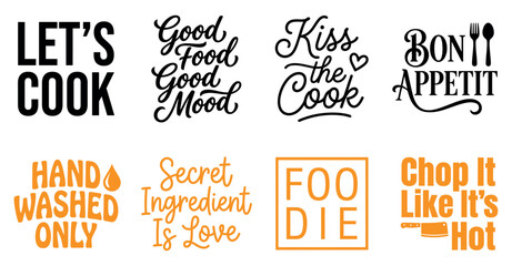 Set of kitchen quotes and cooking phrases for home decor and posters with stylish typography and design Minimal Typography text bundle collection. Editable Vector Illustration Mega pack © SIMUL