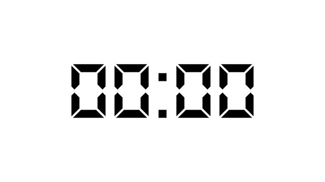 Digital countdown timer counts down from three to zero seconds against a black and white striped background.