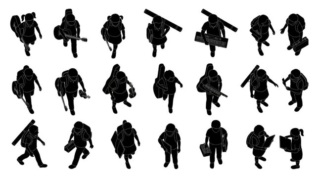 Isometric People Entourage CAD Block Vector Silhouette Set for Rendering
