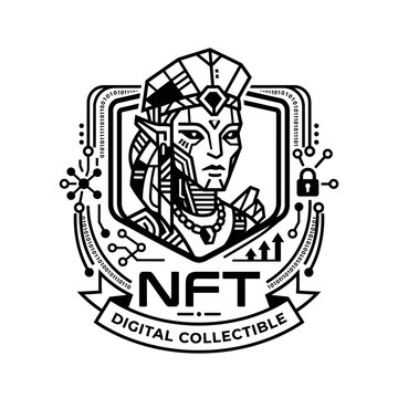 NFT Digital Collectible Emblem with Futuristic Cyberpunk Character