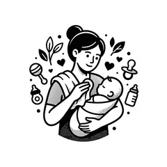 Naklejka premium Mother Holding Newborn Baby Vector Illustration