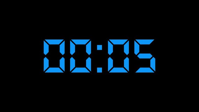 Digital countdown timer counts down from ten to zero seconds against a black and white striped background.